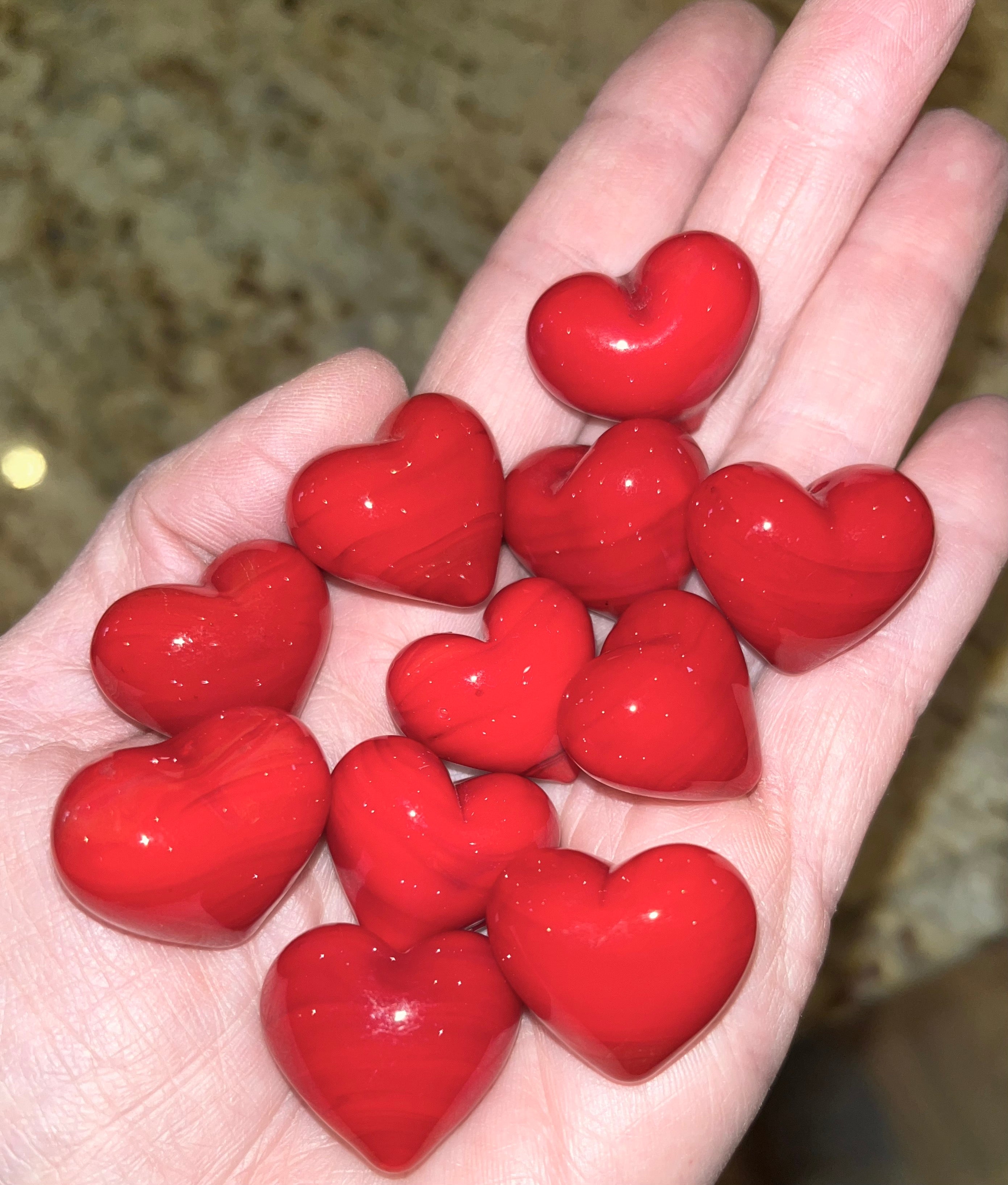 Tiny Red Glass Hearts