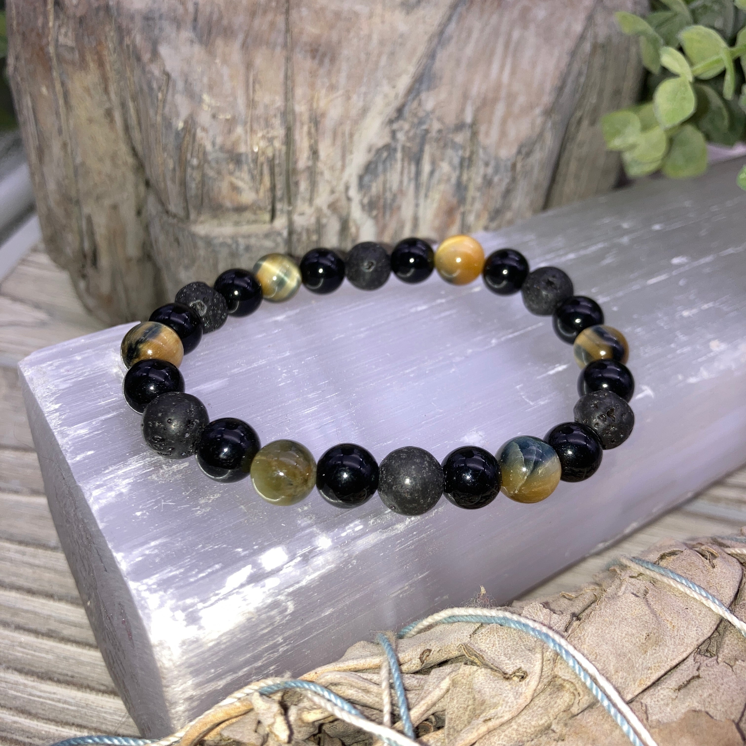 PROTECTION | GROUNDING | EMOTIONAL CLEARING – Tiger Eye, Black Obsidian, Lava Bracelet