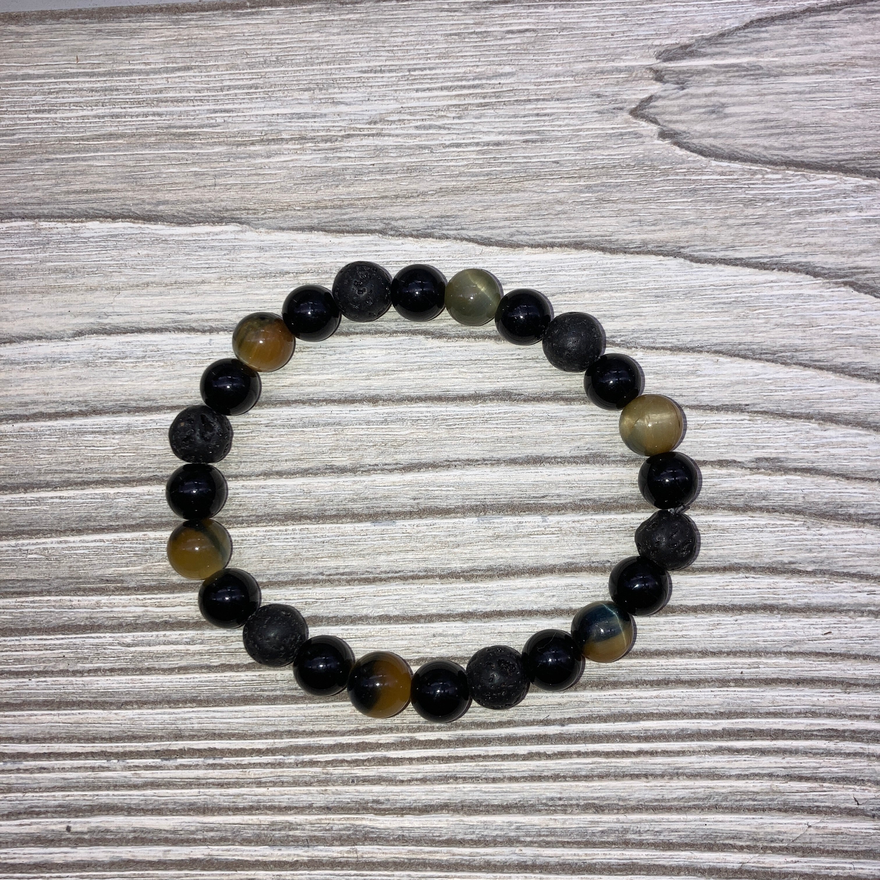 PROTECTION | GROUNDING | EMOTIONAL CLEARING – Tiger Eye, Black Obsidian, Lava Bracelet