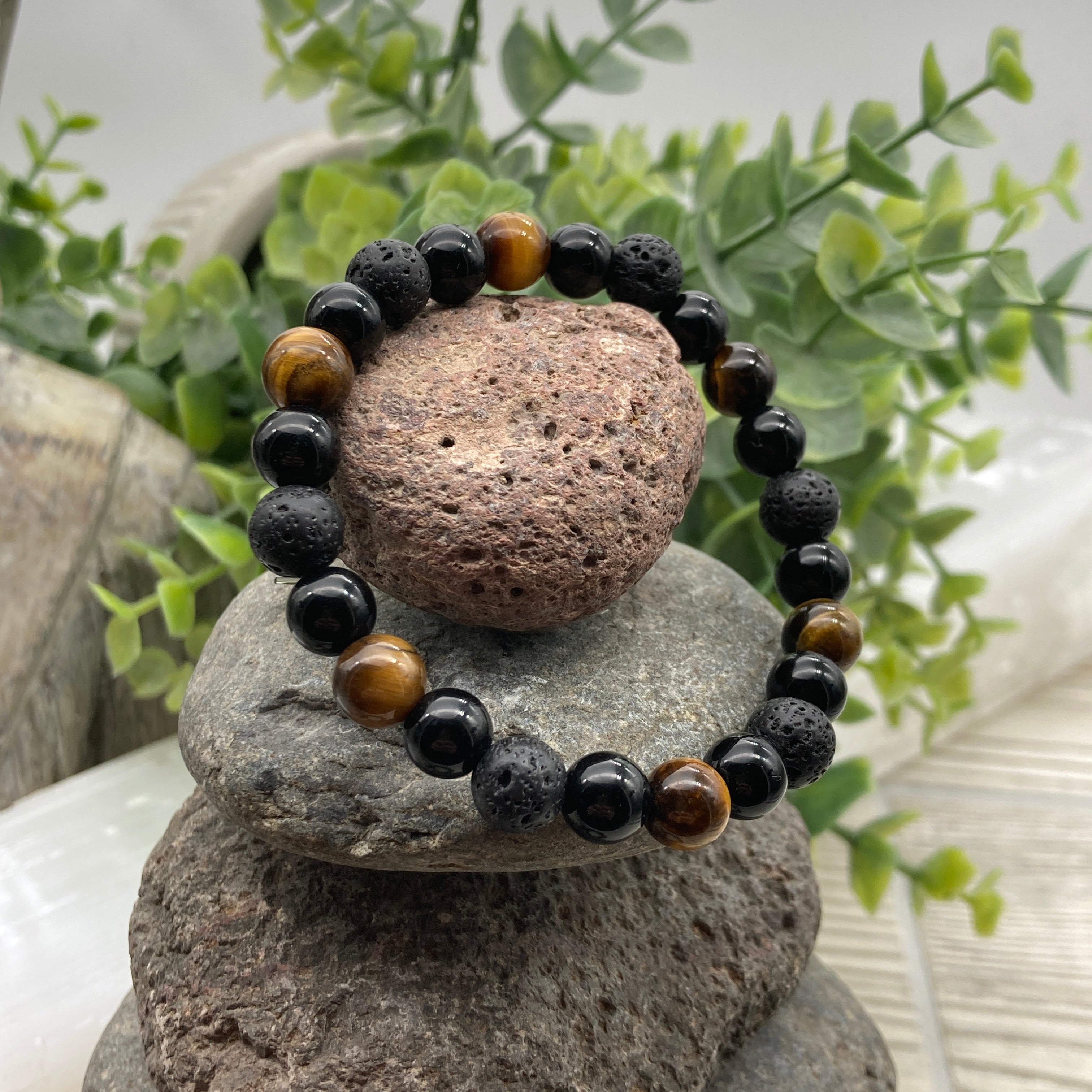 PROTECTION | GROUNDING | EMOTIONAL CLEARING – Tiger Eye, Black Obsidian, Lava Bracelet