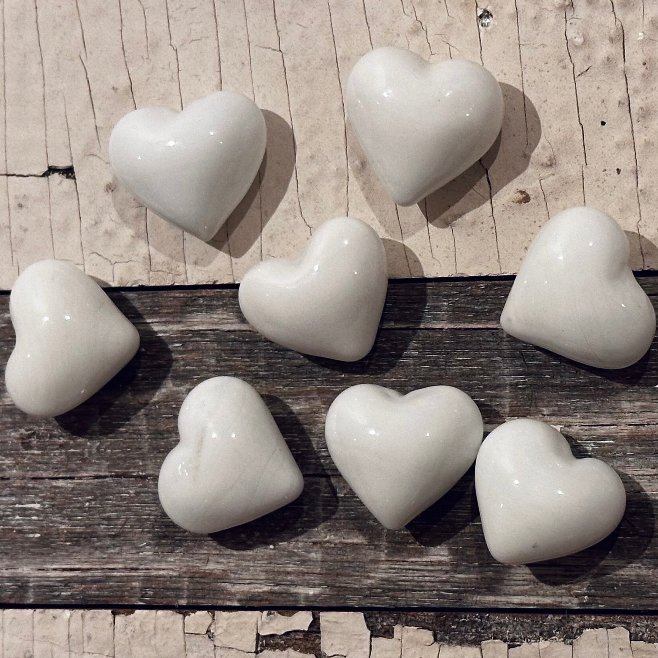 Tiny White Hand Blown Glass Hearts