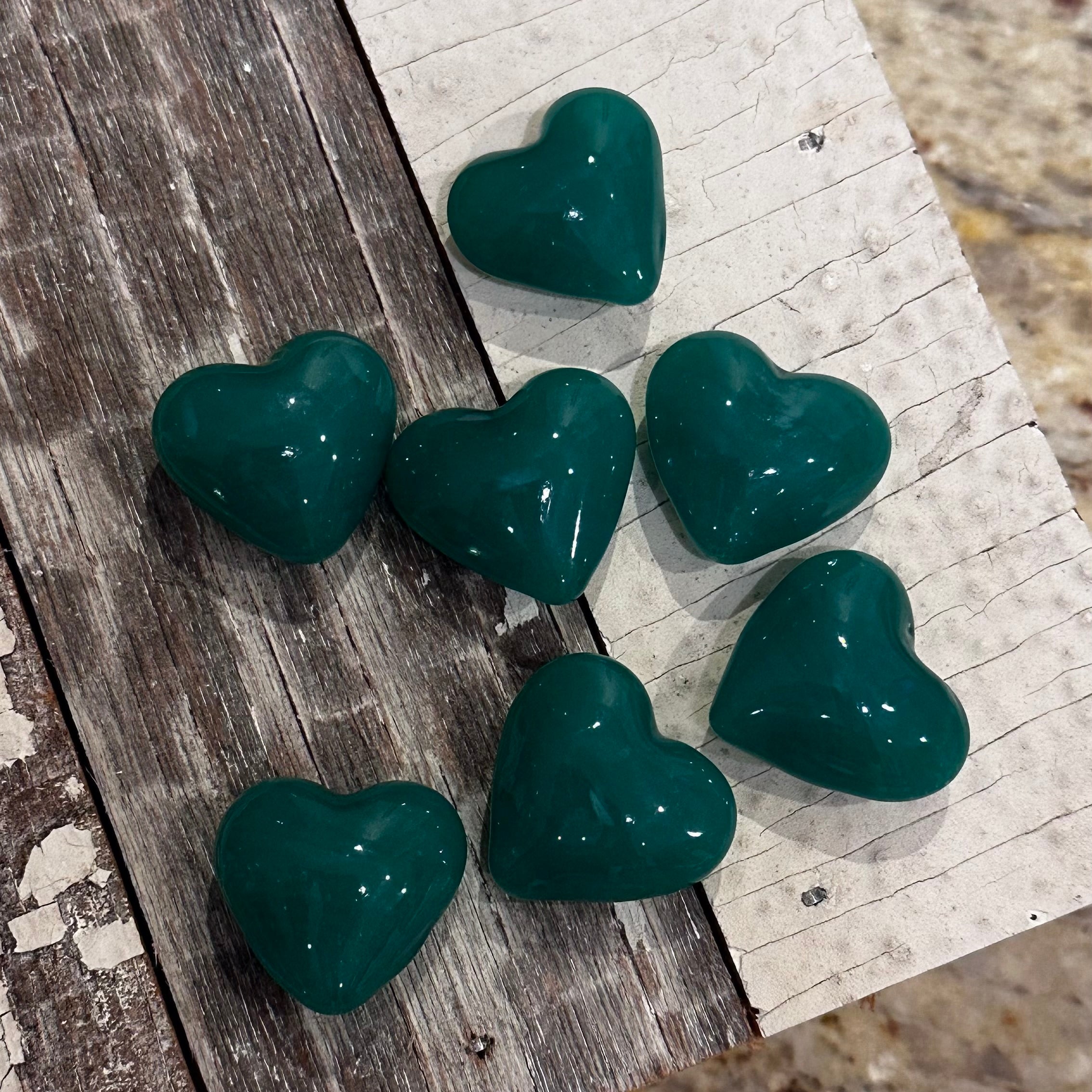Tiny Green Hand Blown Glass Hearts