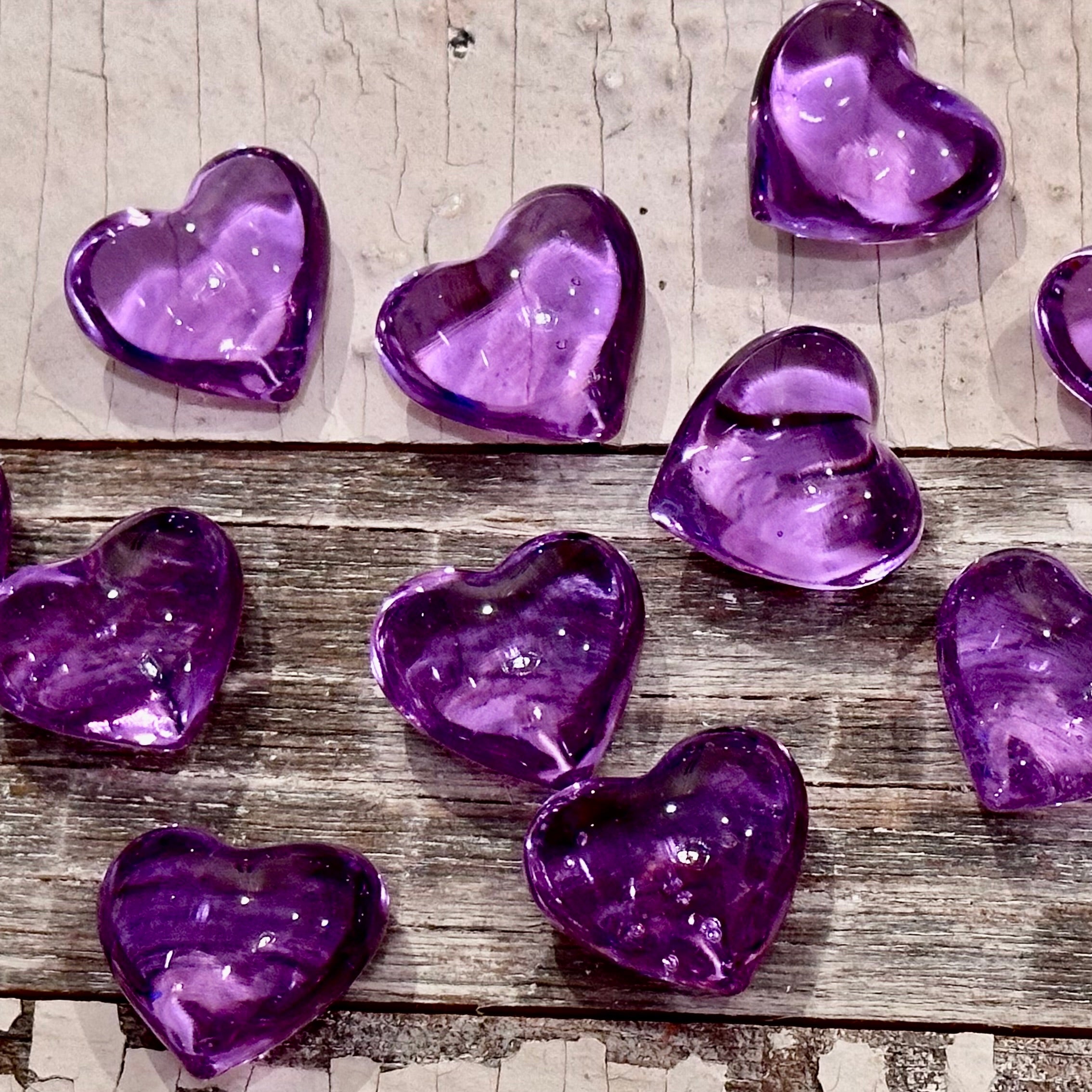 Tiny Purple Hand Blown Glass Hearts