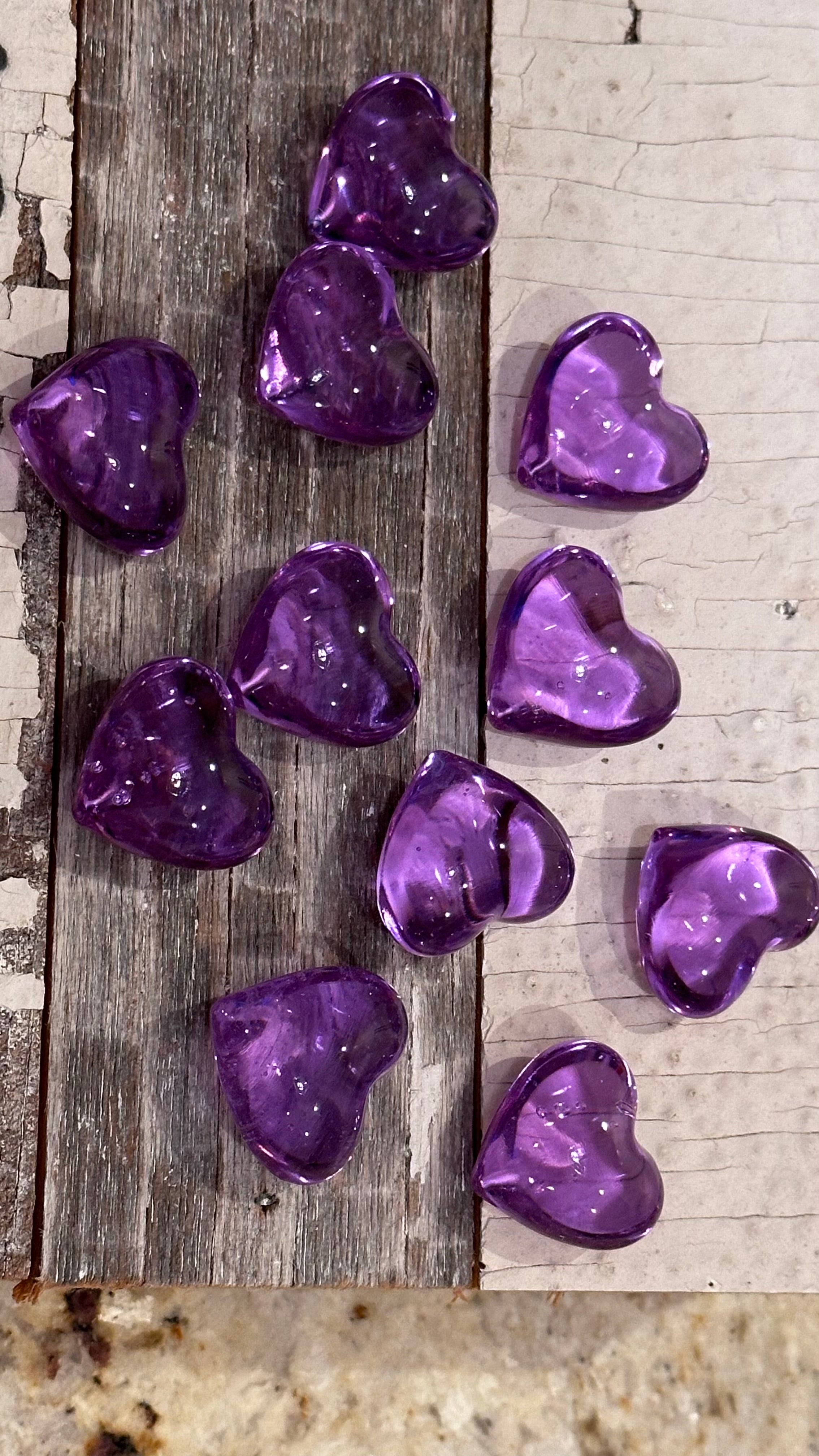 Tiny Purple Hand Blown Glass Hearts