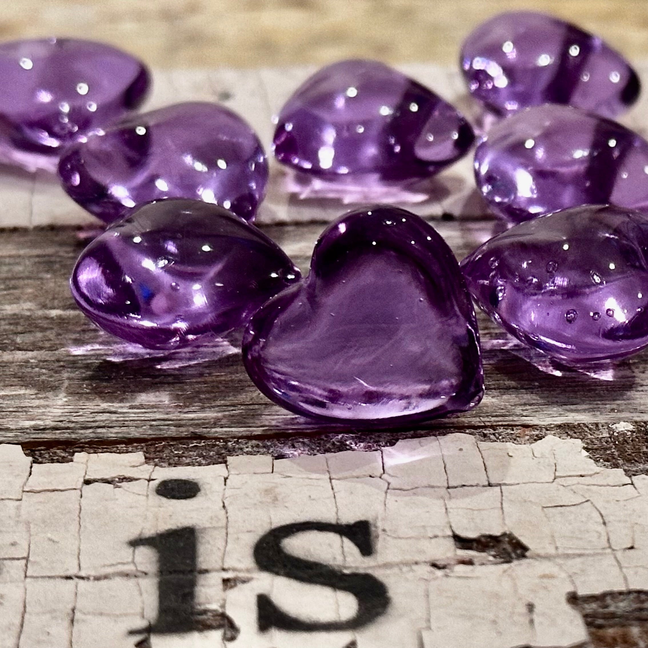Tiny Purple Hand Blown Glass Hearts