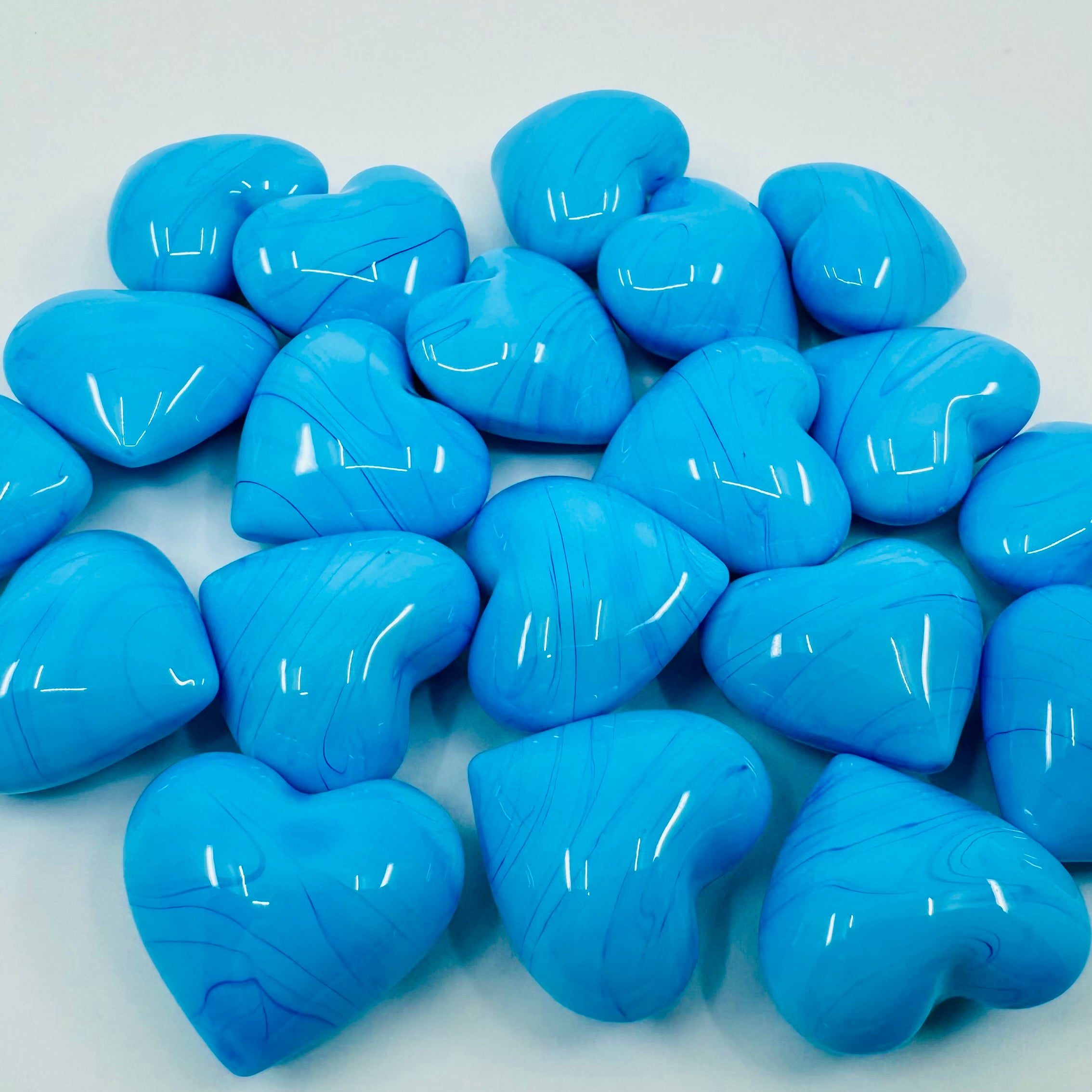 Tiny Aqua Blue Hand Blown Glass Hearts