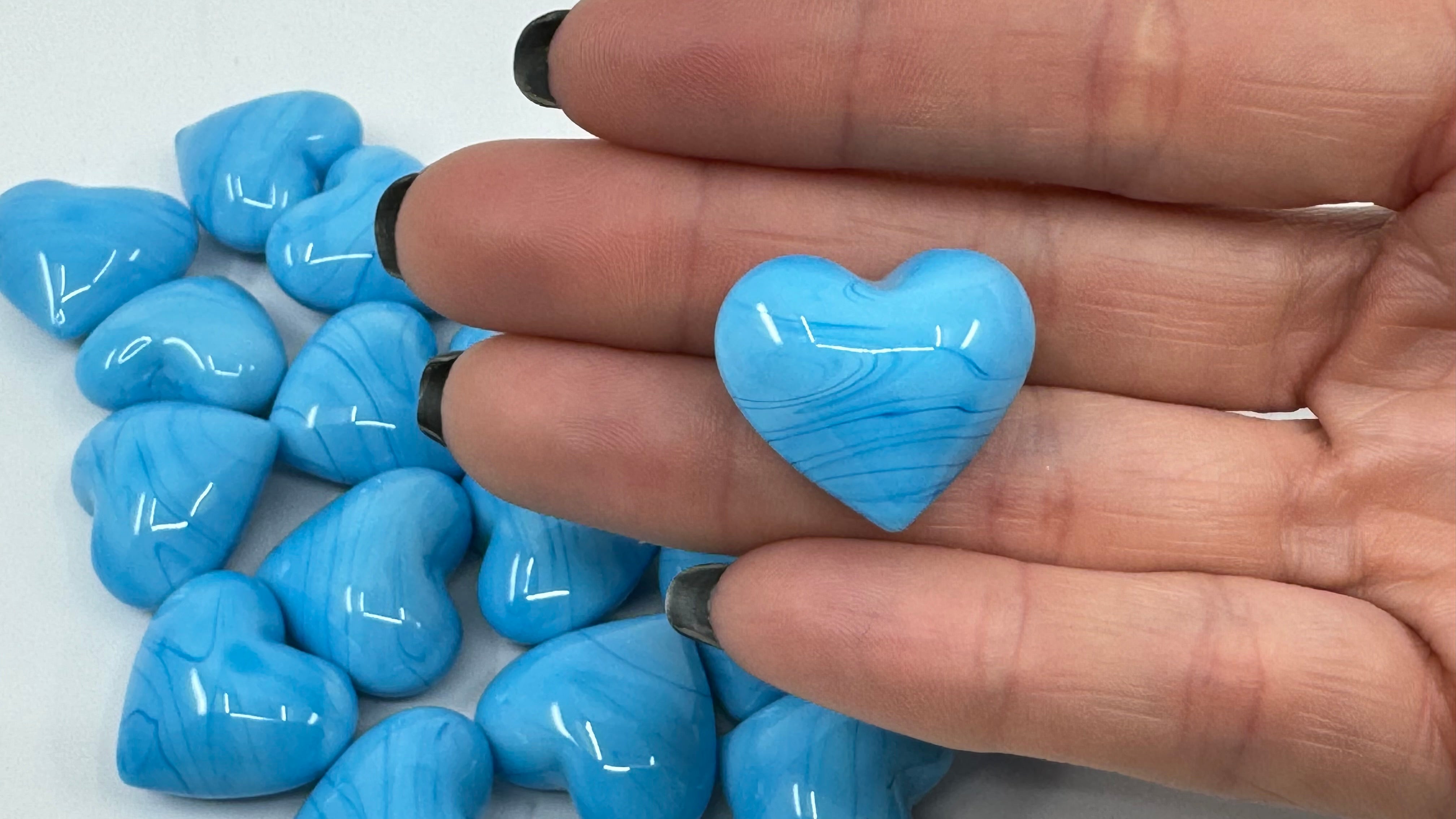 Tiny Aqua Blue Hand Blown Glass Hearts