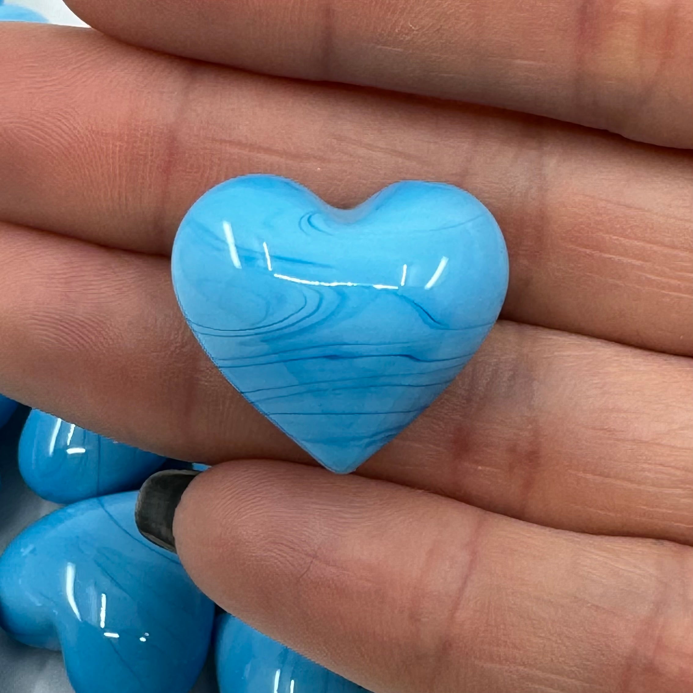 Tiny Aqua Blue Hand Blown Glass Hearts