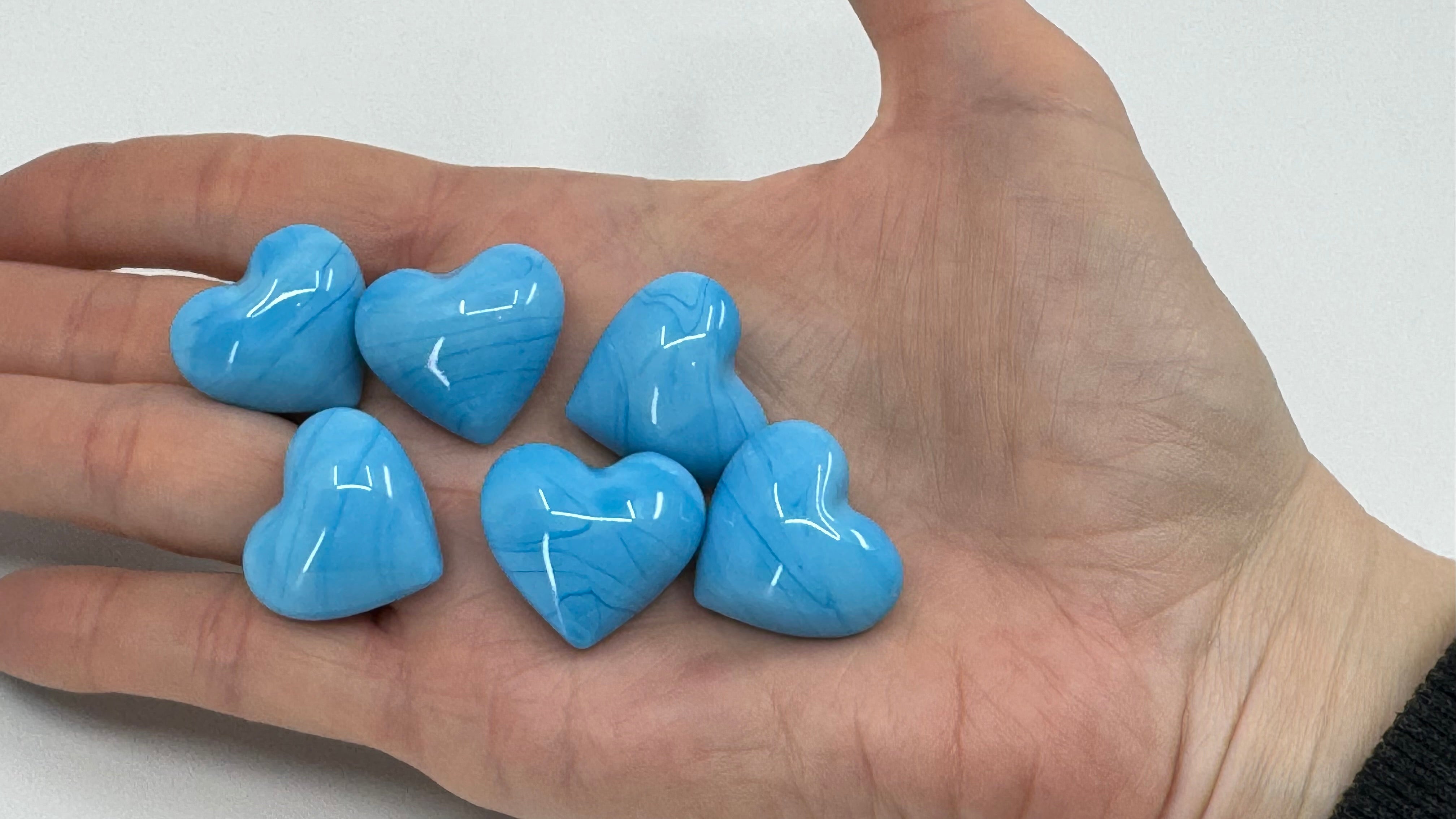 Tiny Aqua Blue Hand Blown Glass Hearts