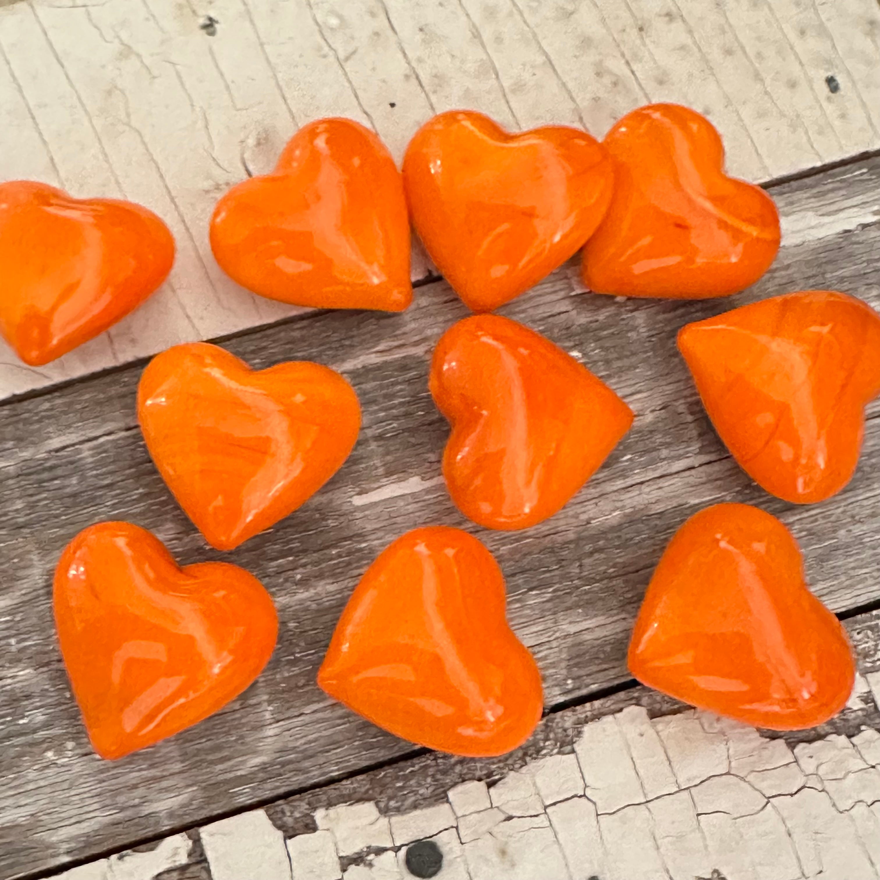 Tiny Orange Hand Blown Glass Hearts