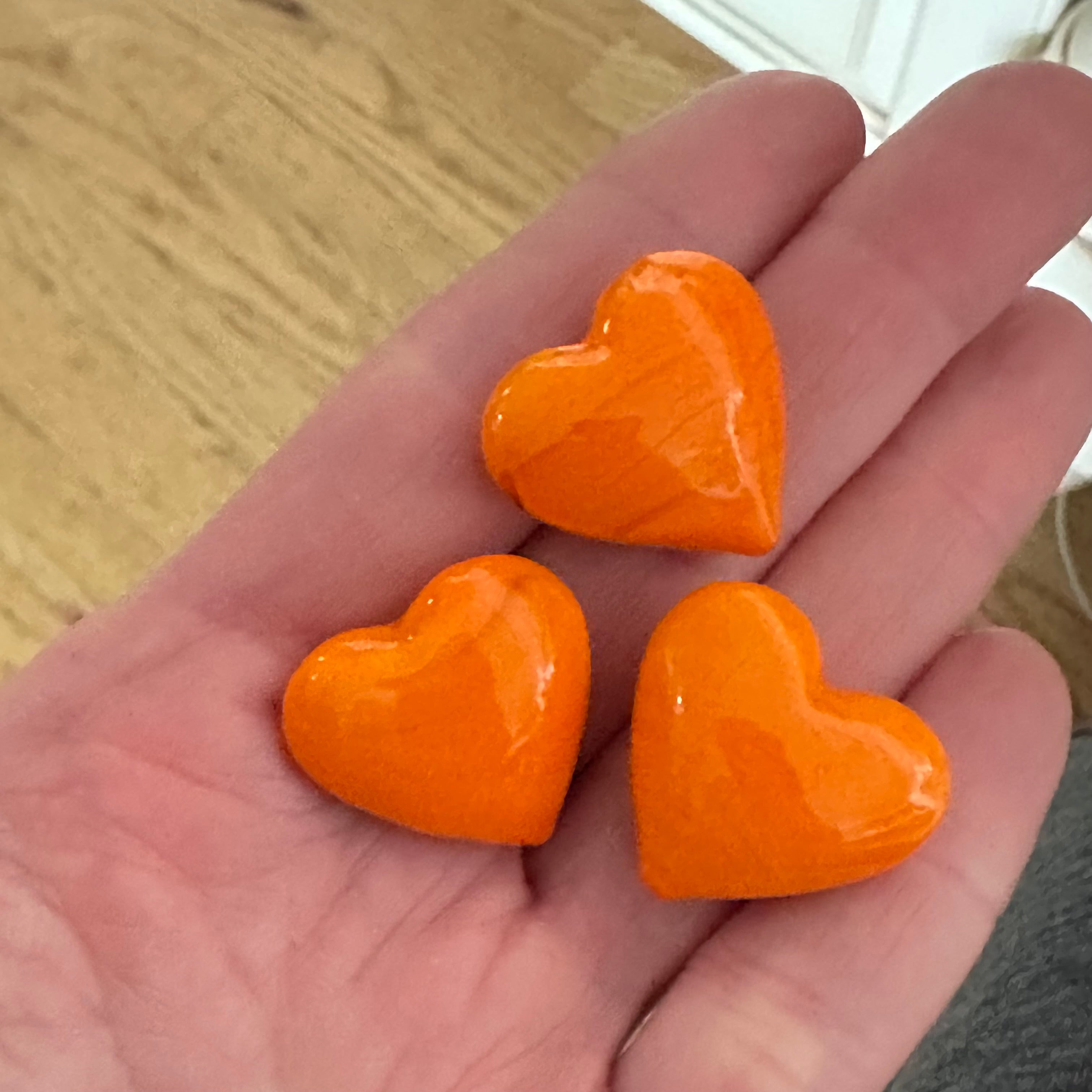 Tiny Orange Hand Blown Glass Hearts