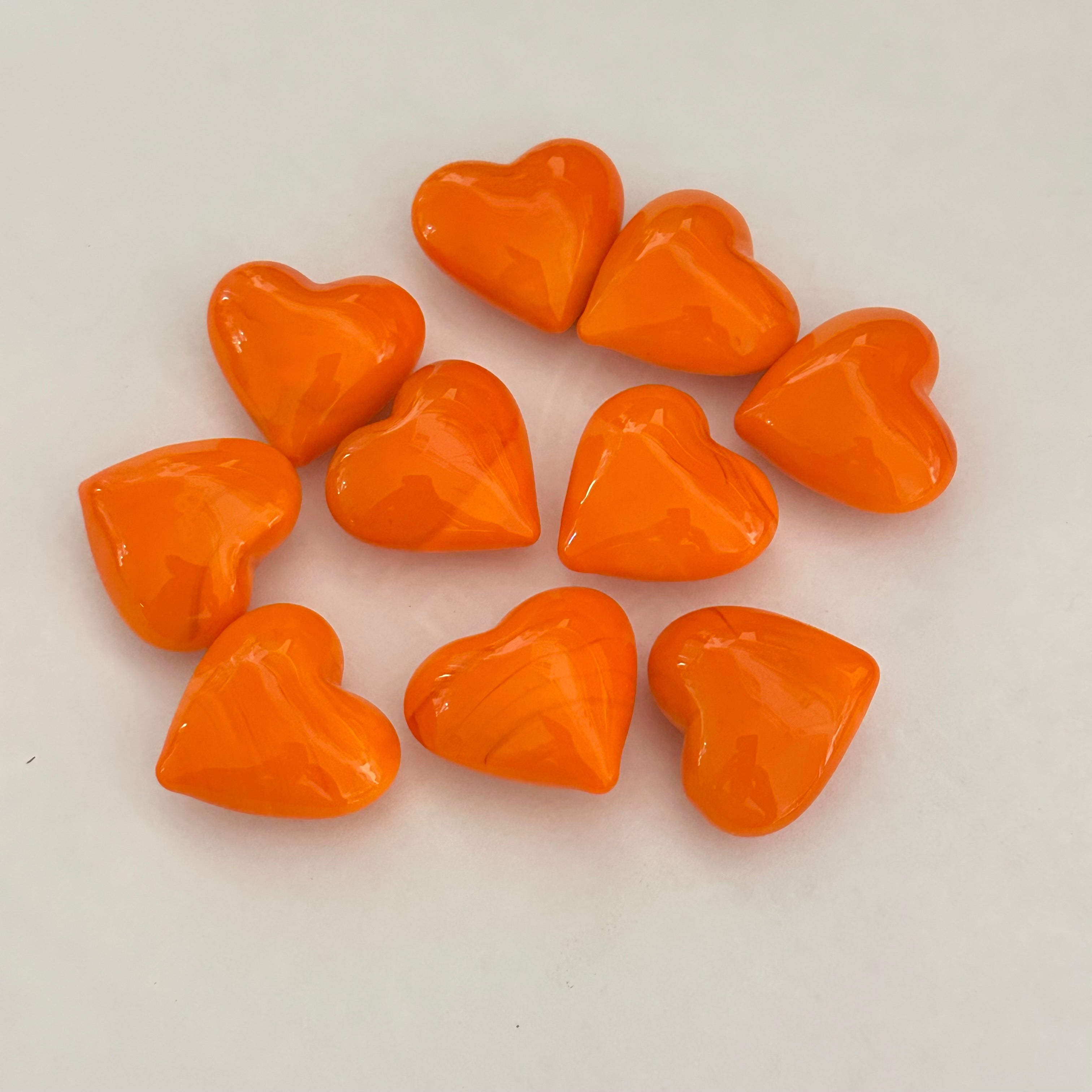 Tiny Orange Hand Blown Glass Hearts