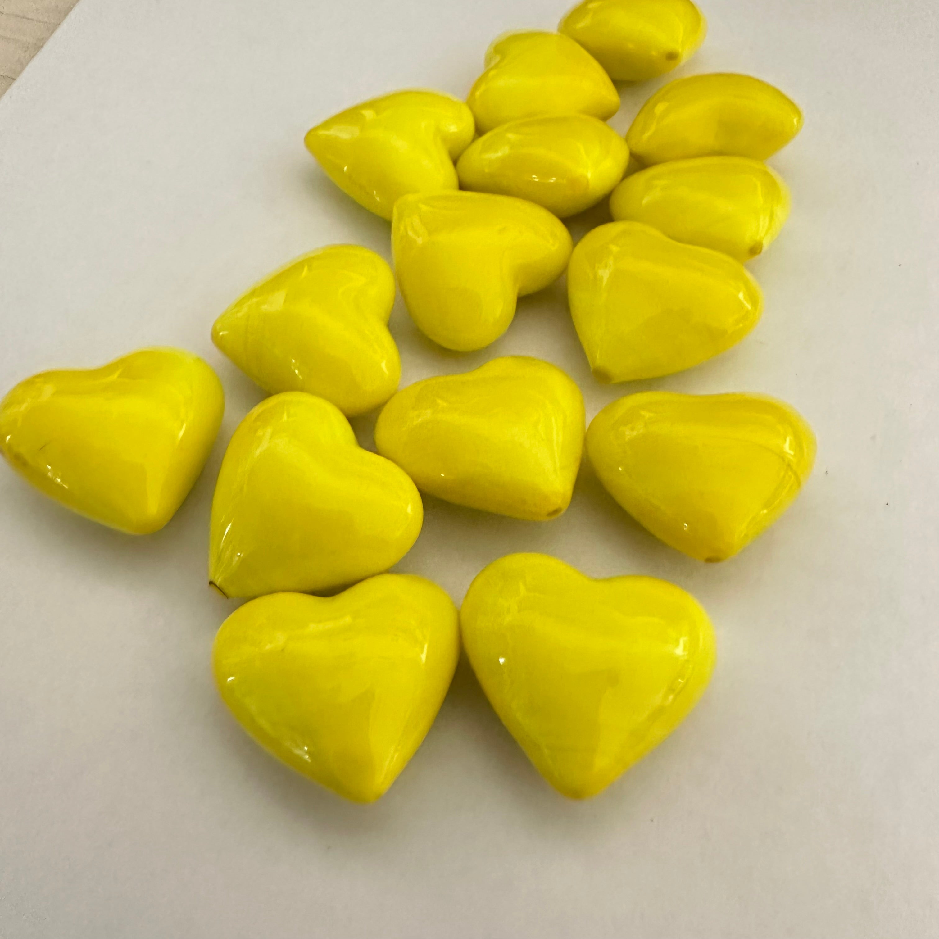Tiny Yellow Hand Blown Glass Hearts