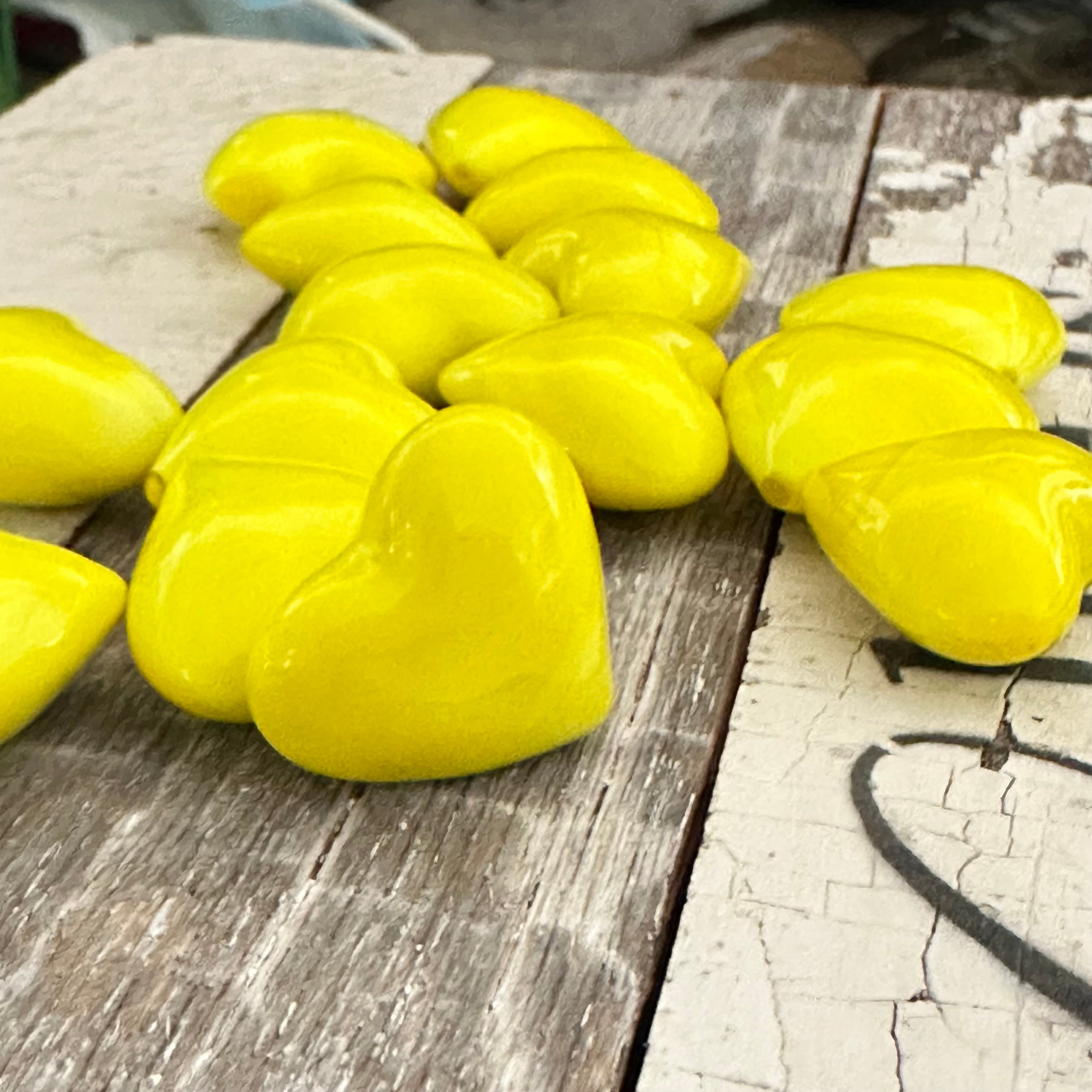Tiny Yellow Hand Blown Glass Hearts