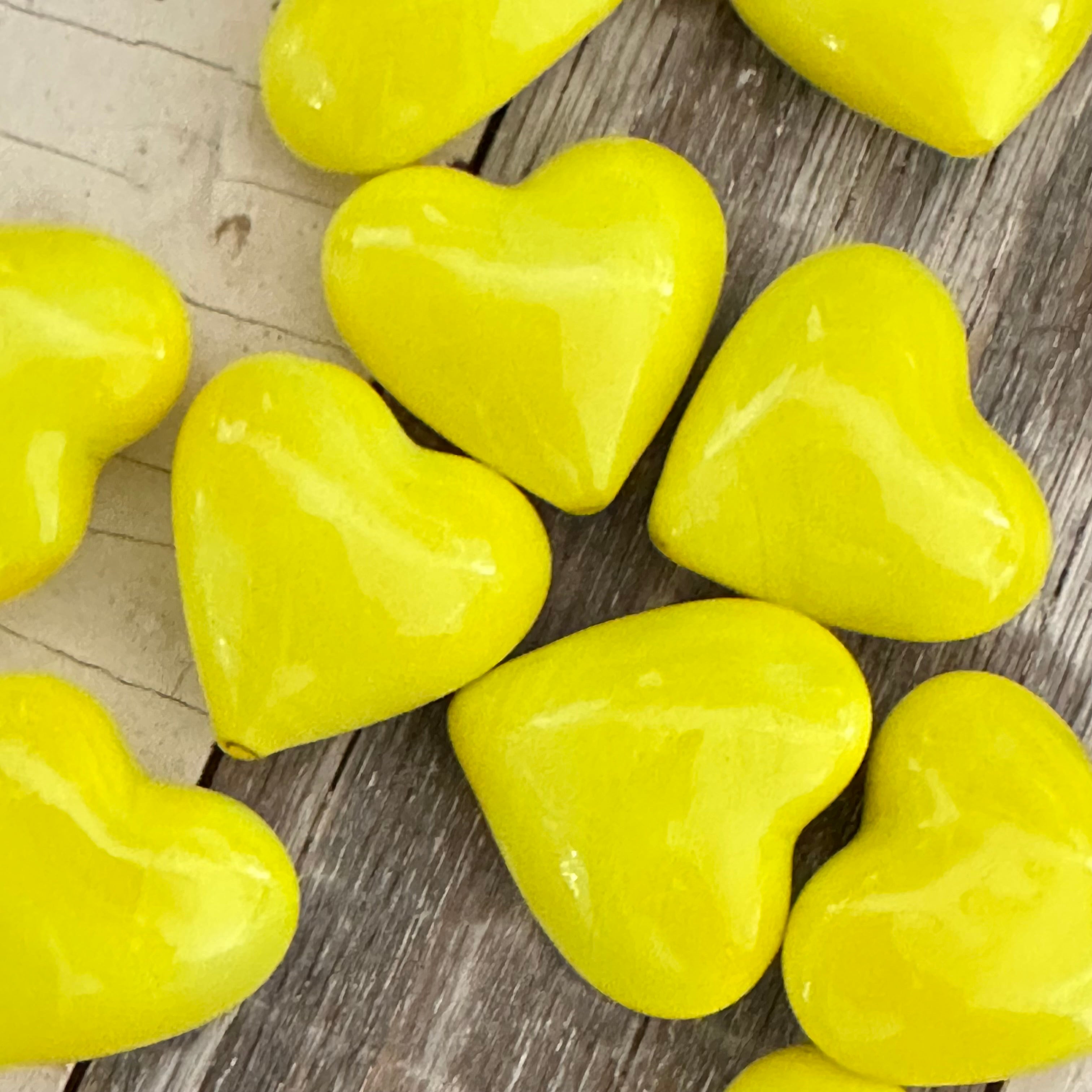 Tiny Yellow Hand Blown Glass Hearts