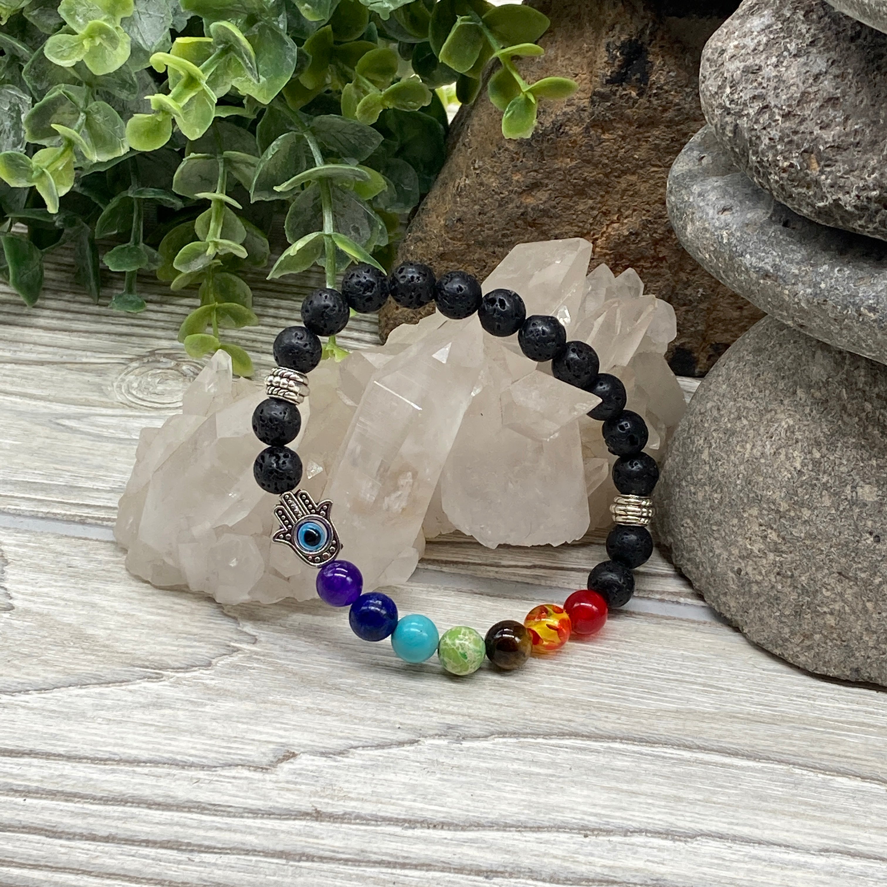 The Essential Oil Chakra Bracelet with Hamsa & Evil Eye