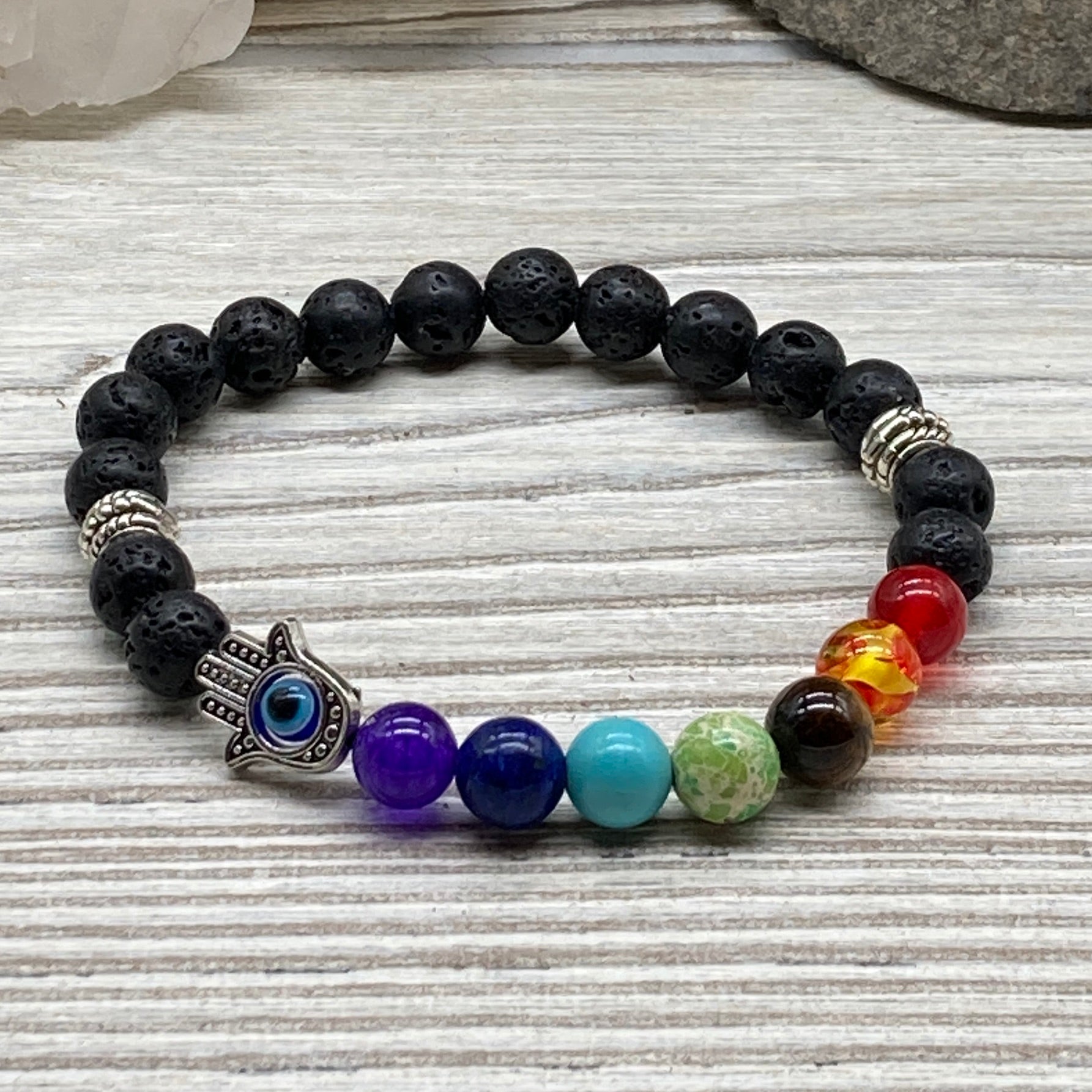 The Essential Oil Chakra Bracelet with Hamsa & Evil Eye