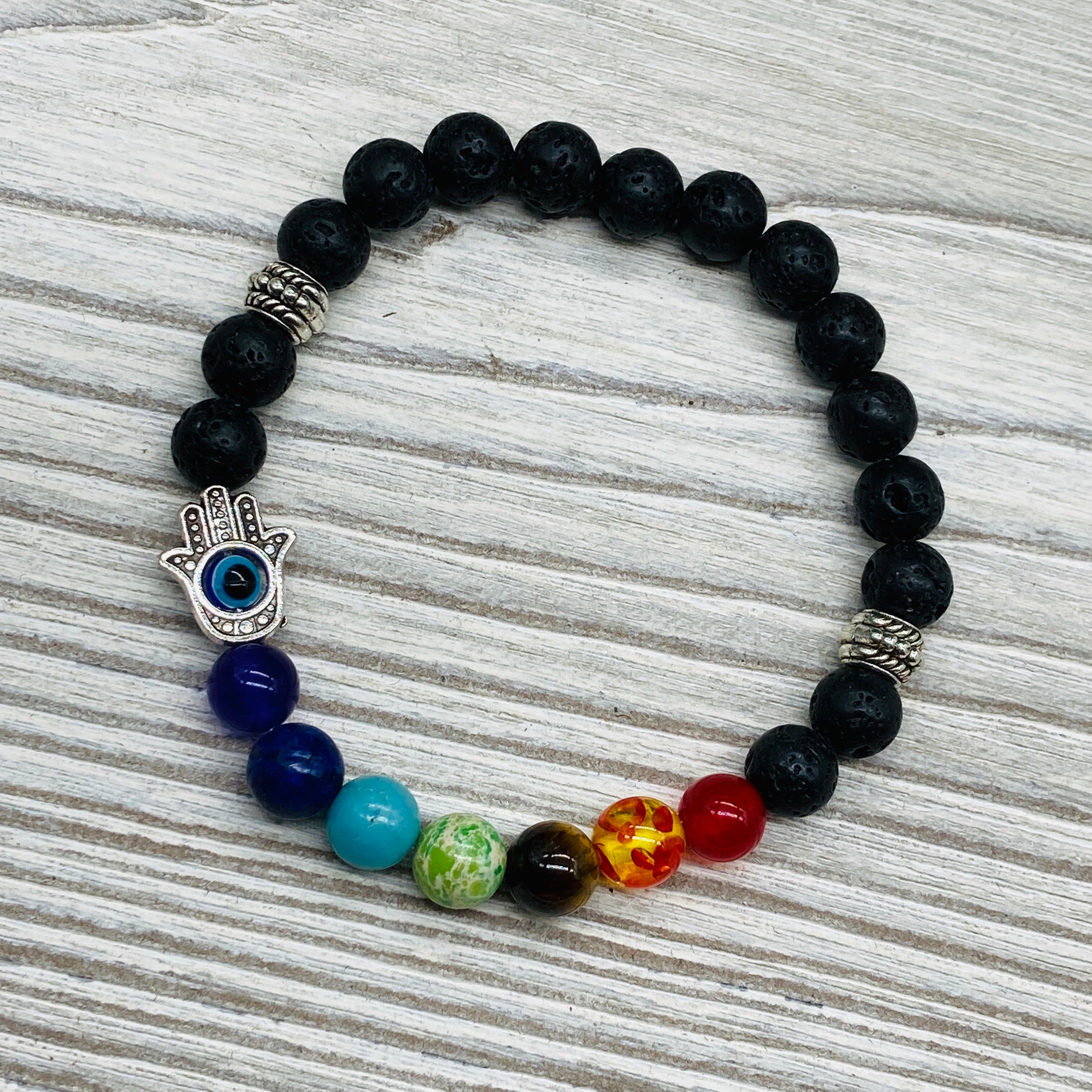 The Essential Oil Chakra Bracelet with Hamsa & Evil Eye