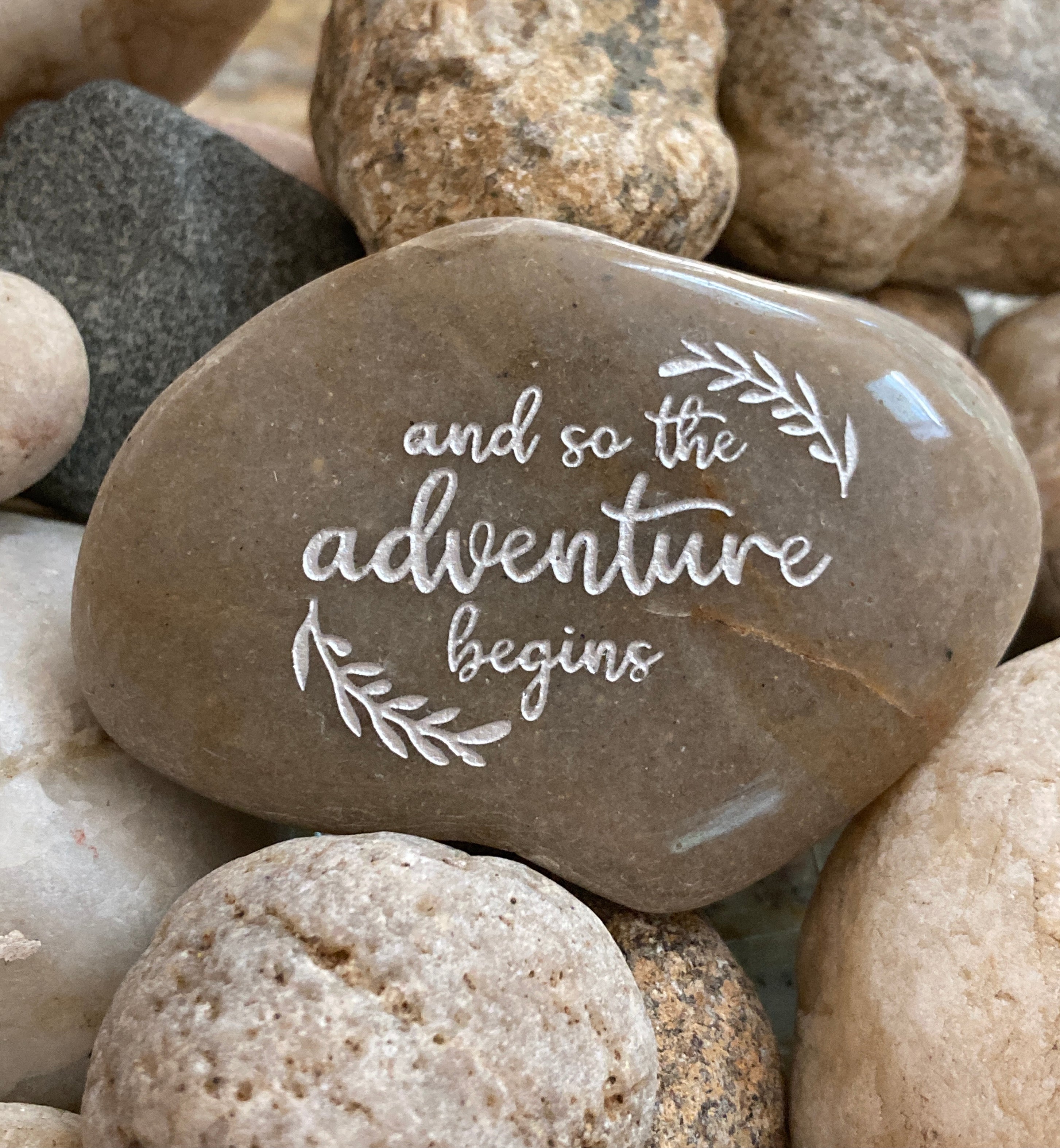 And So The Adventure Begins ~ Engraved Inspirational Rock