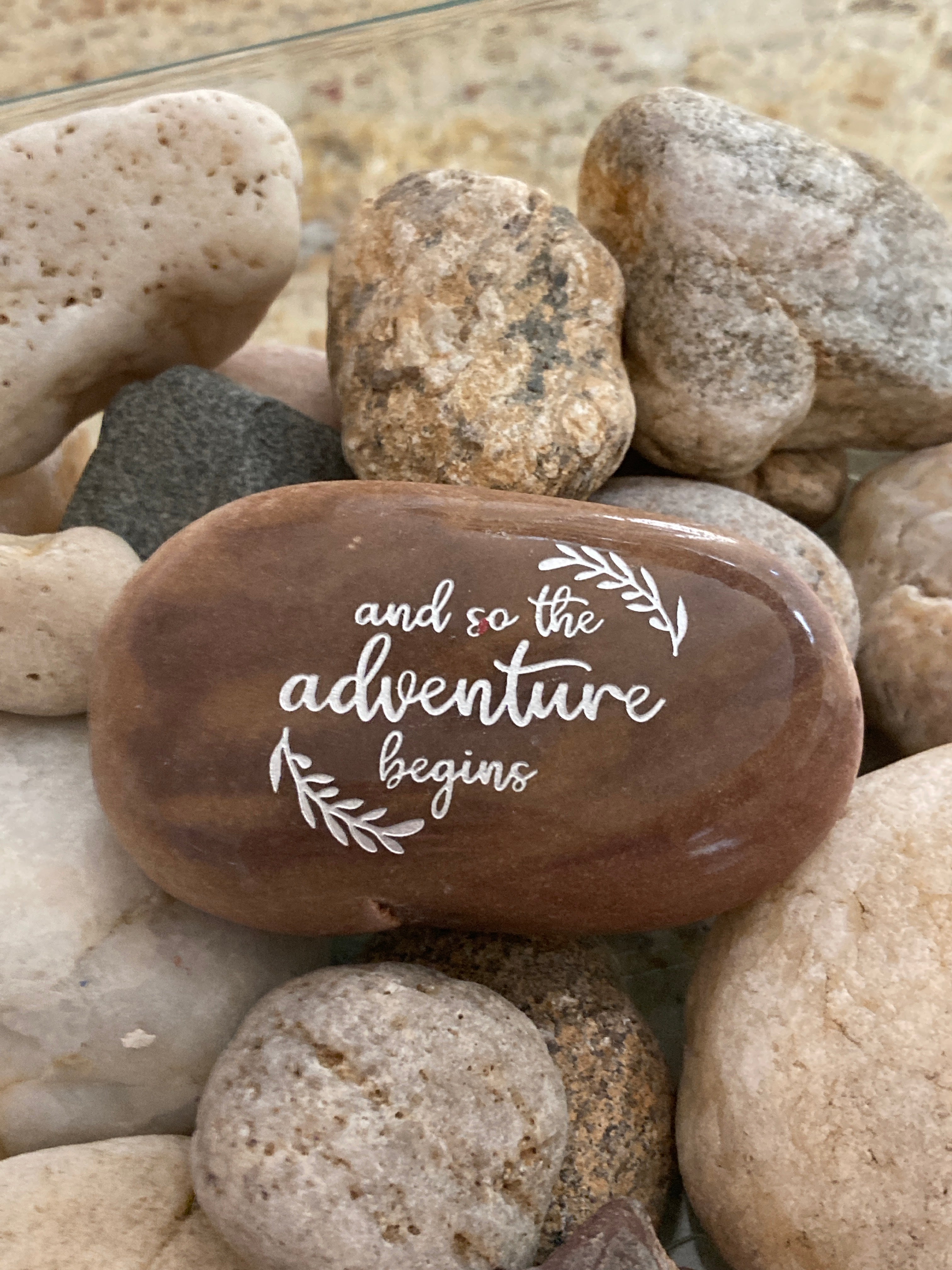 And So The Adventure Begins ~ Engraved Inspirational Rock