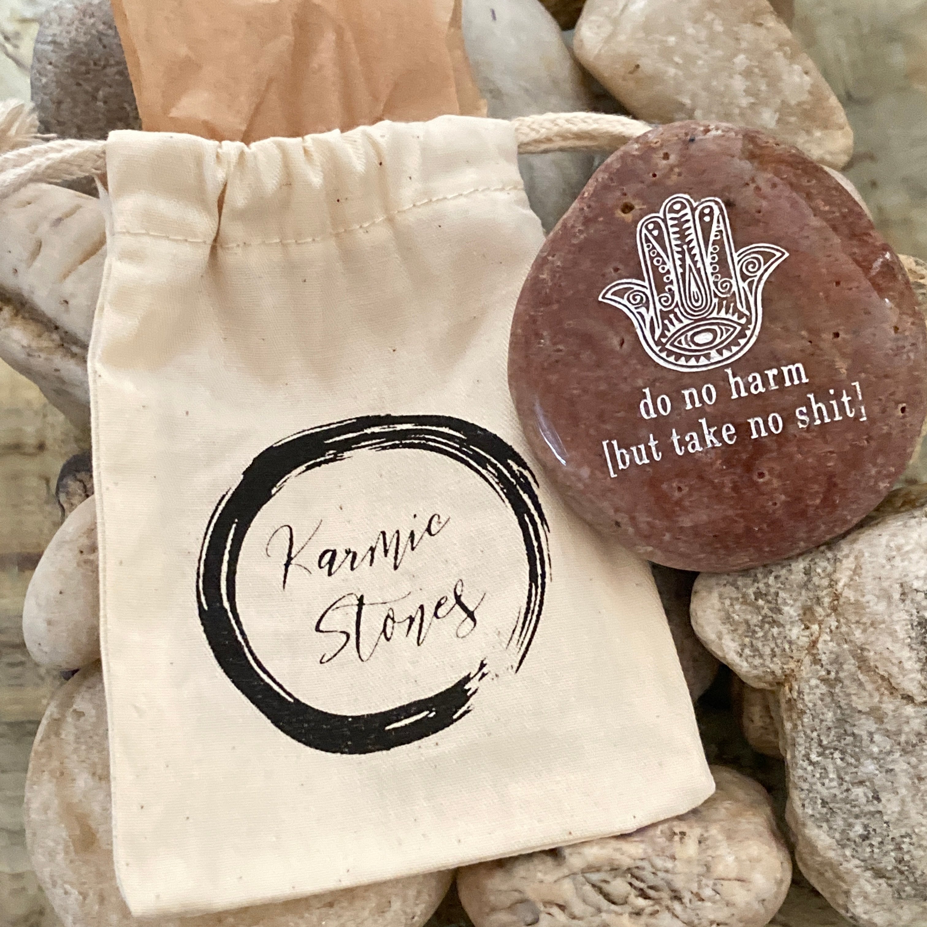 Do No Harm But Take No Shit Hamsa ~ Engraved Rock