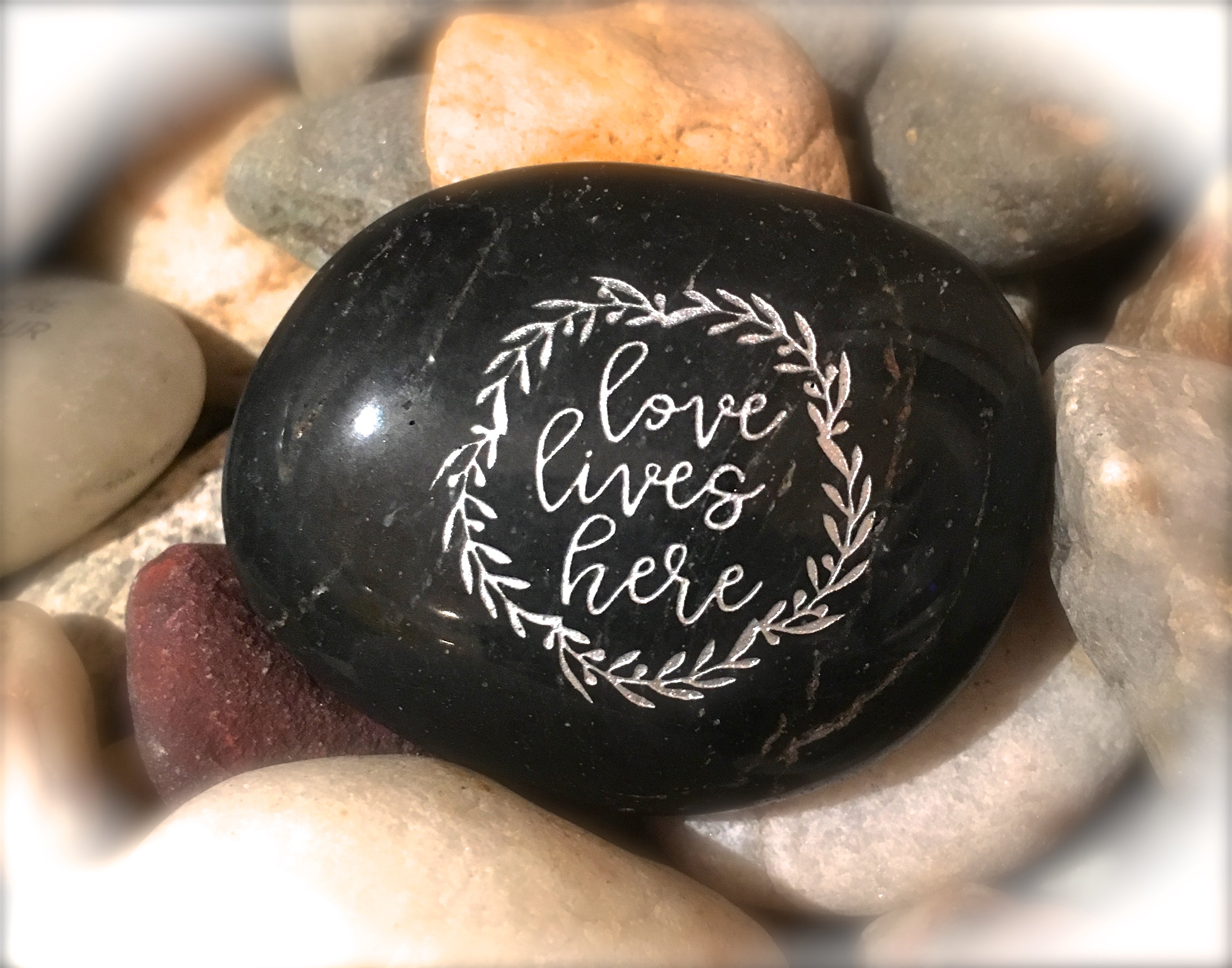 Love Lives Here ~ Engraved Inspirational Rock