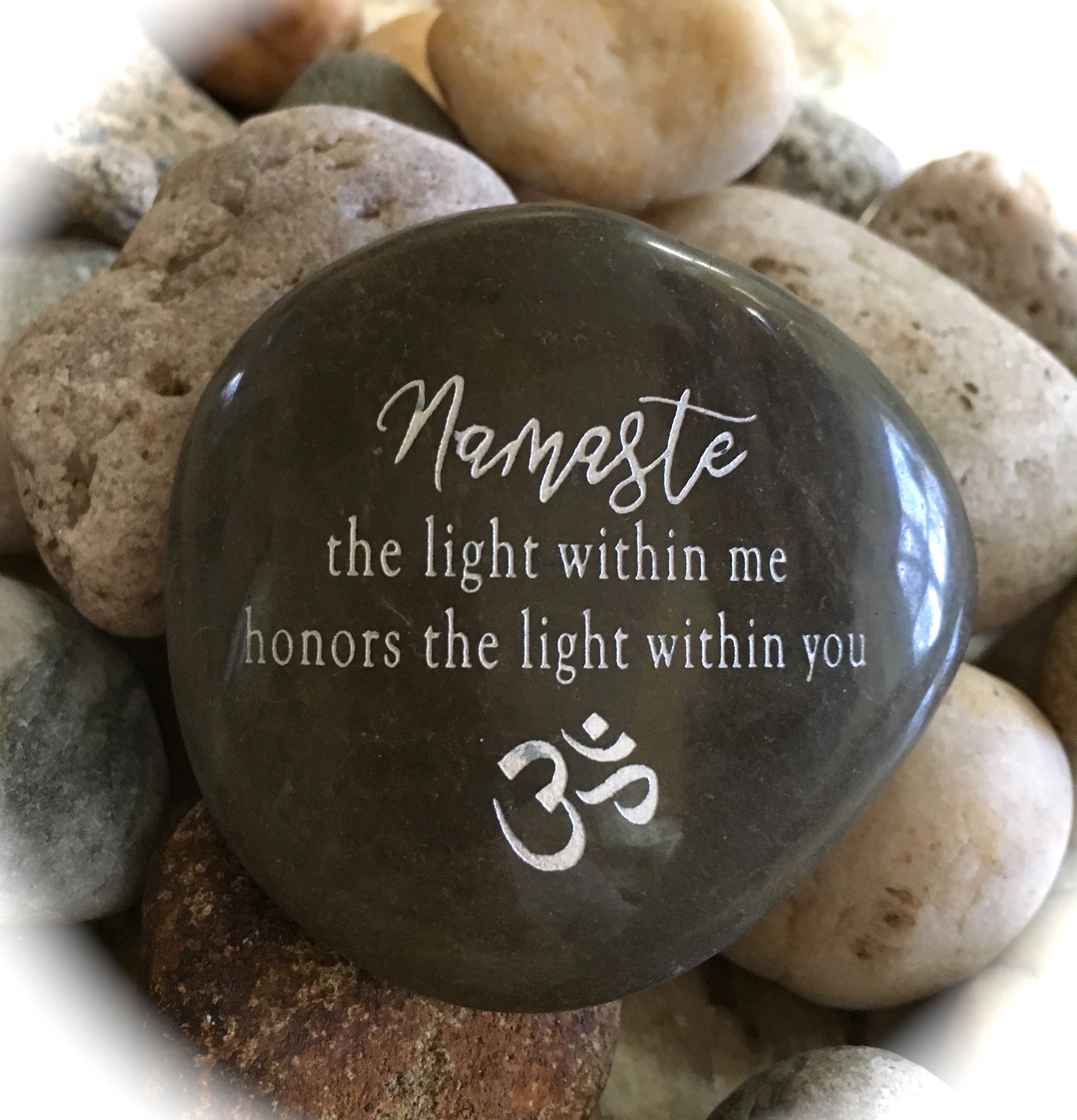 Namaste, The Light Within Me Honors The Light Within You ~ Engraved Inspirational Rock