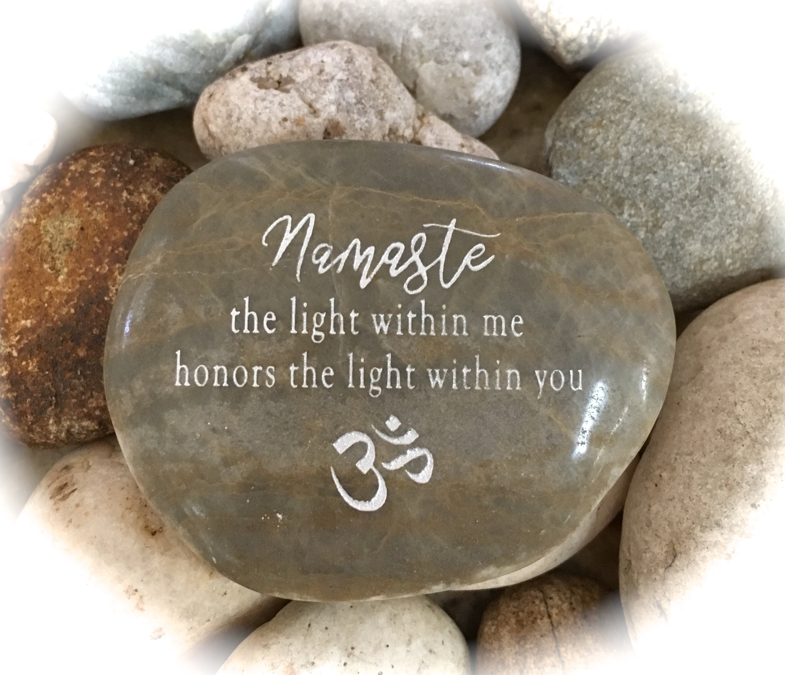 Namaste, The Light Within Me Honors The Light Within You ~ Engraved Inspirational Rock
