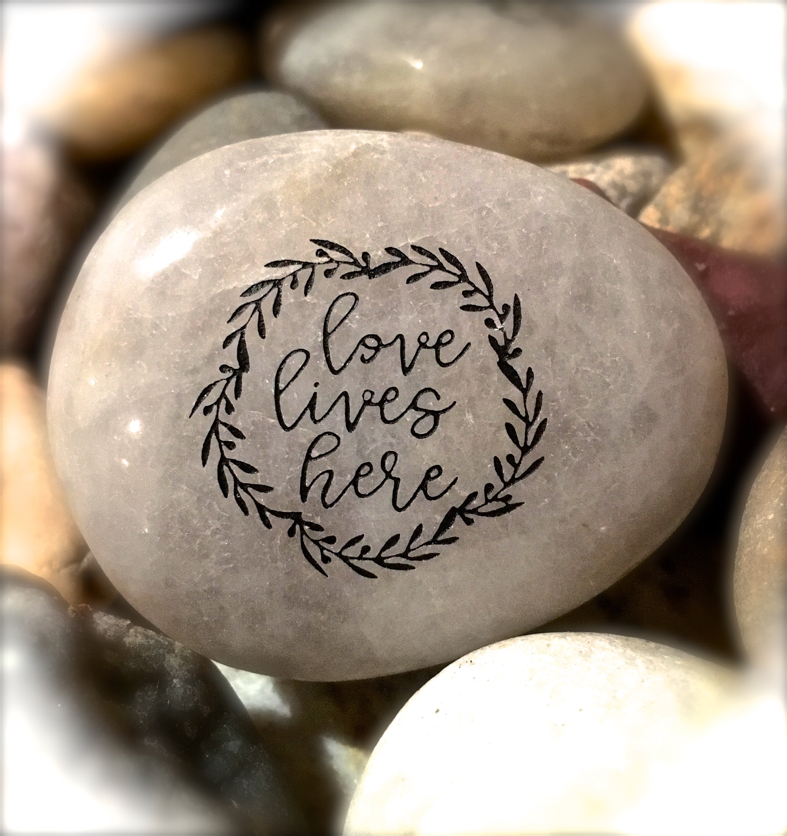 Love Lives Here ~ Engraved Inspirational Rock